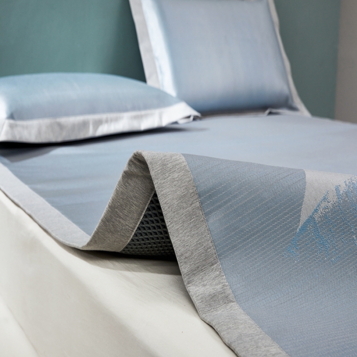 91家纺网 家纺一手货源 找家纺 朗莎家纺2021新款800D提花定位条席 山-蓝色