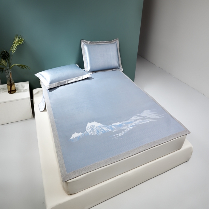 91家纺网 家纺一手货源 找家纺 朗莎家纺2021新款800D提花定位条席 山-蓝色