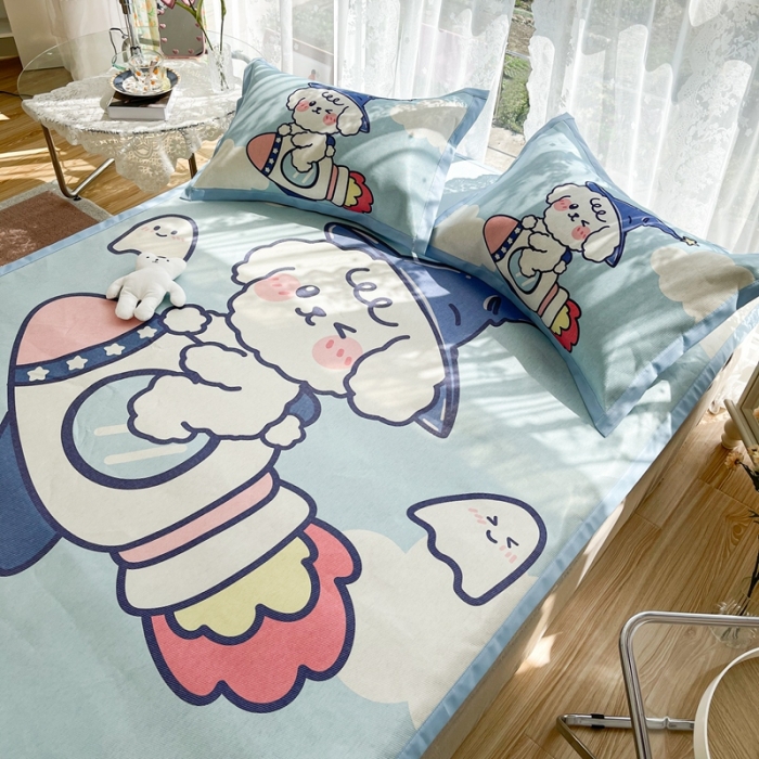 91家纺网 家纺一手货源 找家纺 慕尚 2025新款卡通宽边大版冰丝席 火箭男孩