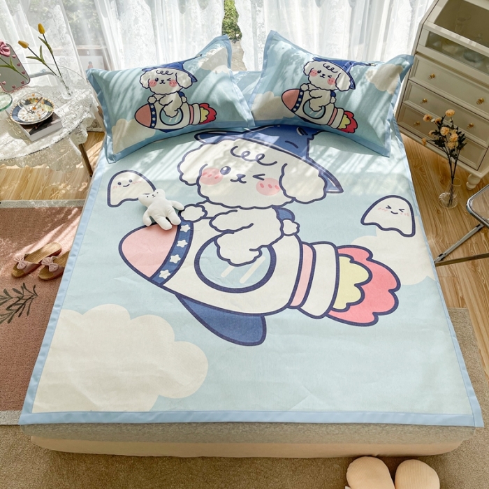 91家纺网 家纺一手货源 找家纺 慕尚 2025新款卡通宽边大版冰丝席 火箭男孩