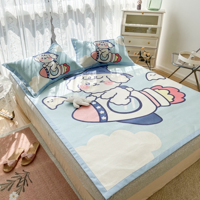 91家纺网 家纺一手货源 找家纺 慕尚 2025新款卡通宽边大版冰丝席 火箭男孩