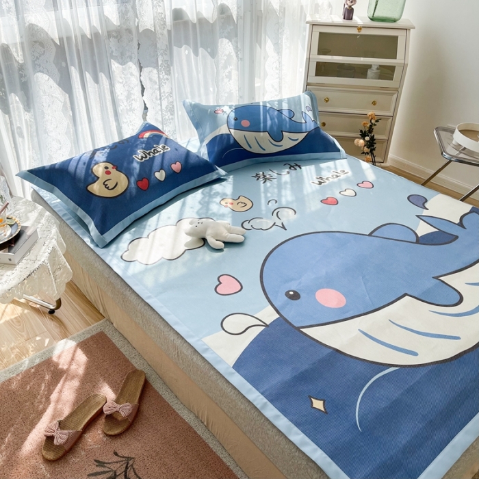 91家纺网 家纺一手货源 找家纺 慕尚 2025新款卡通宽边大版冰丝席 鲸鱼宝宝