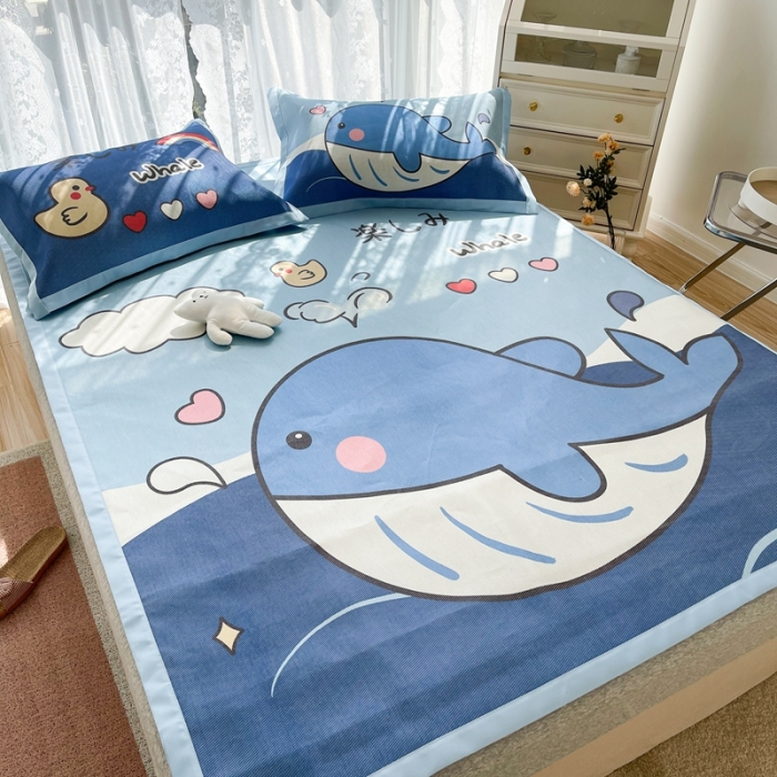 91家纺网 家纺一手货源 找家纺 慕尚 2025新款卡通宽边大版冰丝席 鲸鱼宝宝