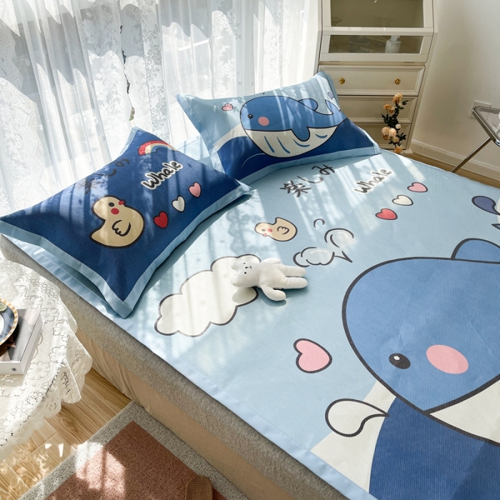 91家纺网 家纺一手货源 找家纺 慕尚 2025新款卡通宽边大版冰丝席 鲸鱼宝宝