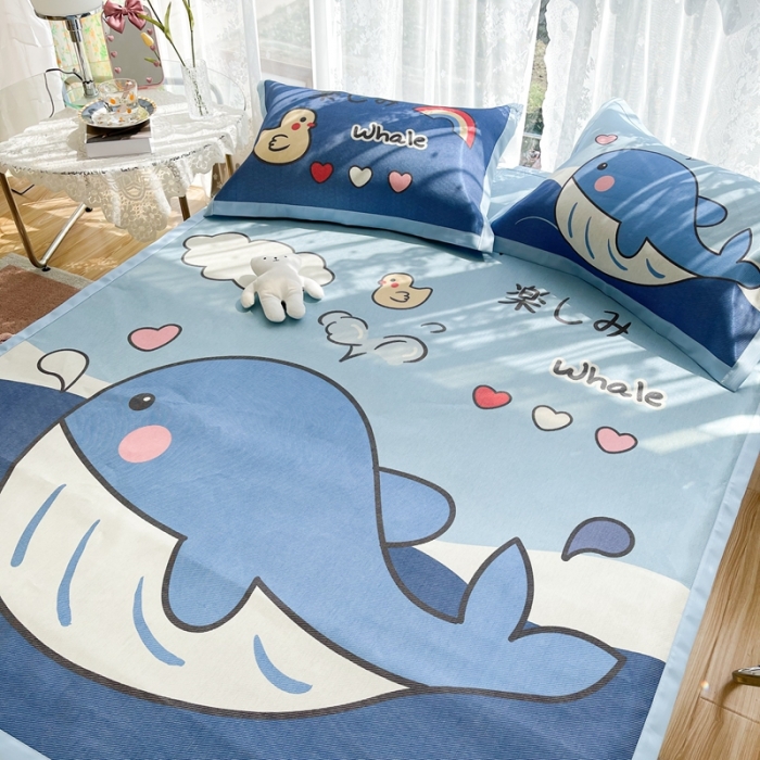 91家纺网 家纺一手货源 找家纺 慕尚 2025新款卡通宽边大版冰丝席 鲸鱼宝宝