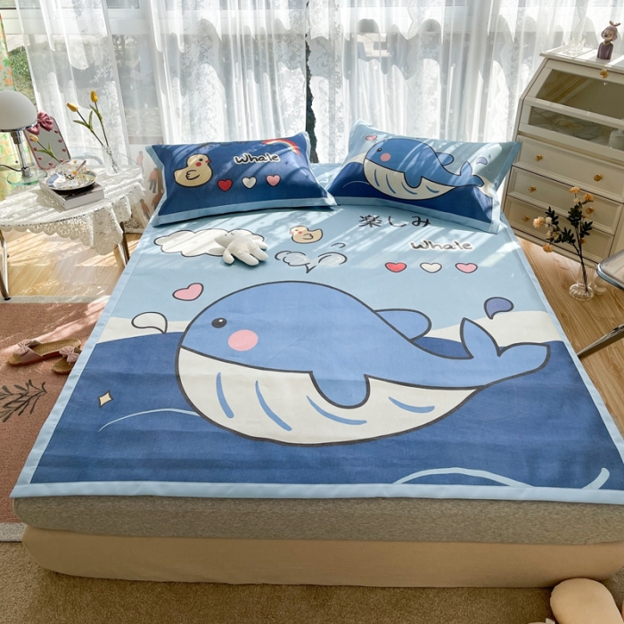 91家纺网 家纺一手货源 找家纺 慕尚 2025新款卡通宽边大版冰丝席 鲸鱼宝宝