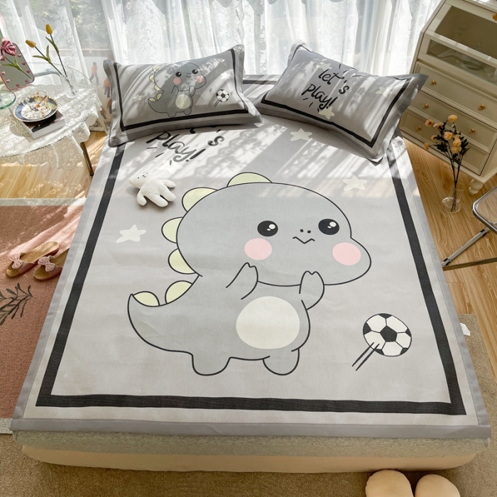 91家纺网 家纺一手货源 找家纺 慕尚 2025新款卡通宽边大版冰丝席 快乐恐龙