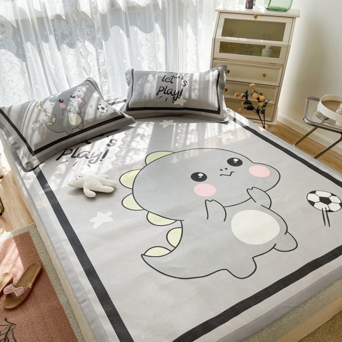 91家纺网 家纺一手货源 找家纺 慕尚 2025新款卡通宽边大版冰丝席 快乐恐龙