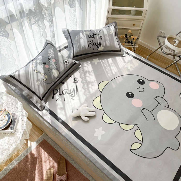 91家纺网 家纺一手货源 找家纺 慕尚 2025新款卡通宽边大版冰丝席 快乐恐龙