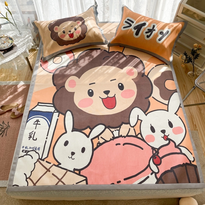 91家纺网 家纺一手货源 找家纺 慕尚 2025新款卡通宽边大版冰丝席 快乐狮兔