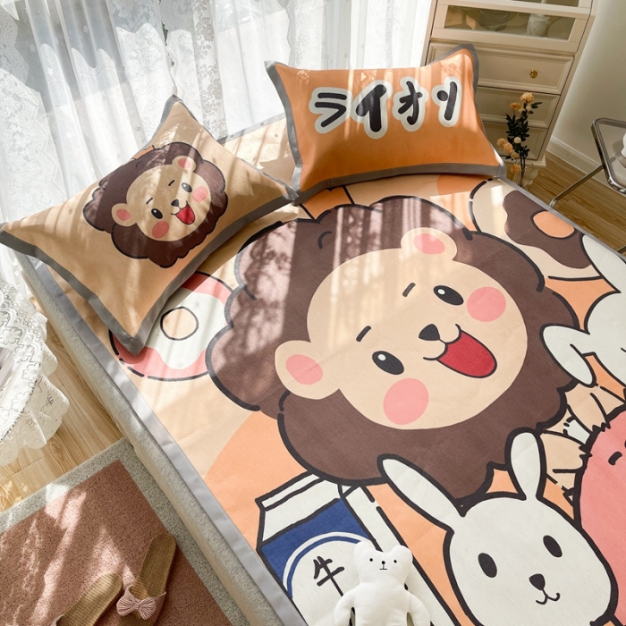 91家纺网 家纺一手货源 找家纺 慕尚 2025新款卡通宽边大版冰丝席 快乐狮兔