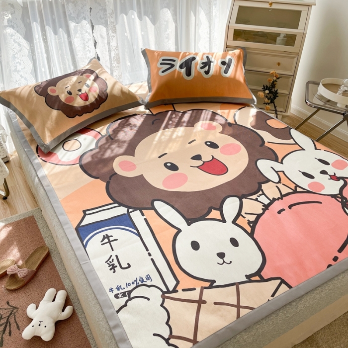 91家纺网 家纺一手货源 找家纺 慕尚 2025新款卡通宽边大版冰丝席 快乐狮兔