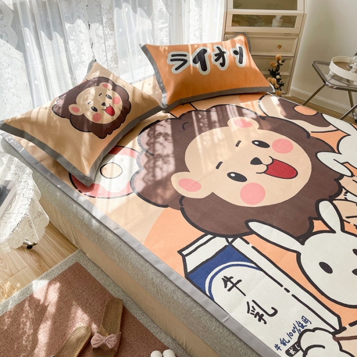 91家纺网 家纺一手货源 找家纺 慕尚 2025新款卡通宽边大版冰丝席 快乐狮兔