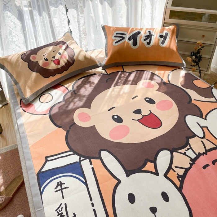 91家纺网 家纺一手货源 找家纺 慕尚 2025新款卡通宽边大版冰丝席 快乐狮兔