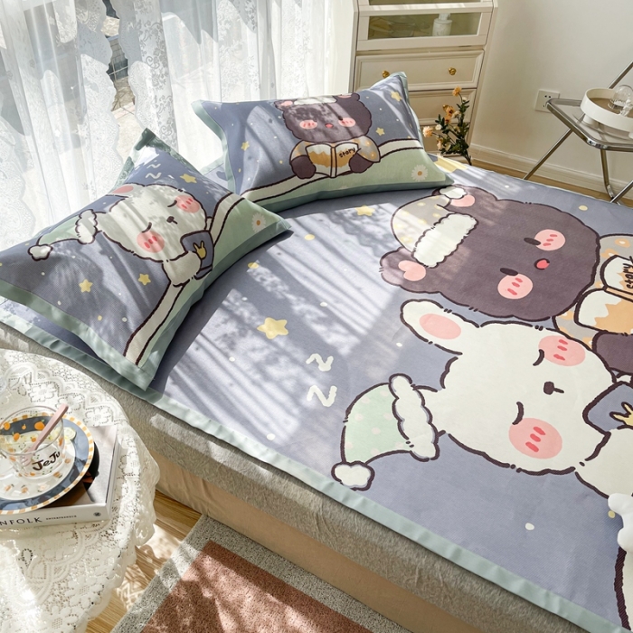 91家纺网 家纺一手货源 找家纺 慕尚 2025新款卡通宽边大版冰丝席 晚安熊兔