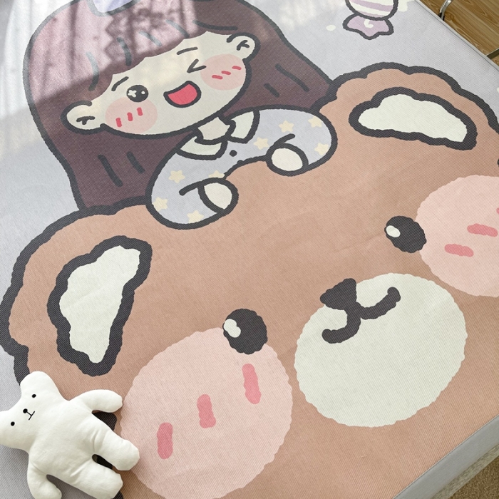 91家纺网 家纺一手货源 找家纺 慕尚 2025新款卡通宽边大版冰丝席 小熊少女