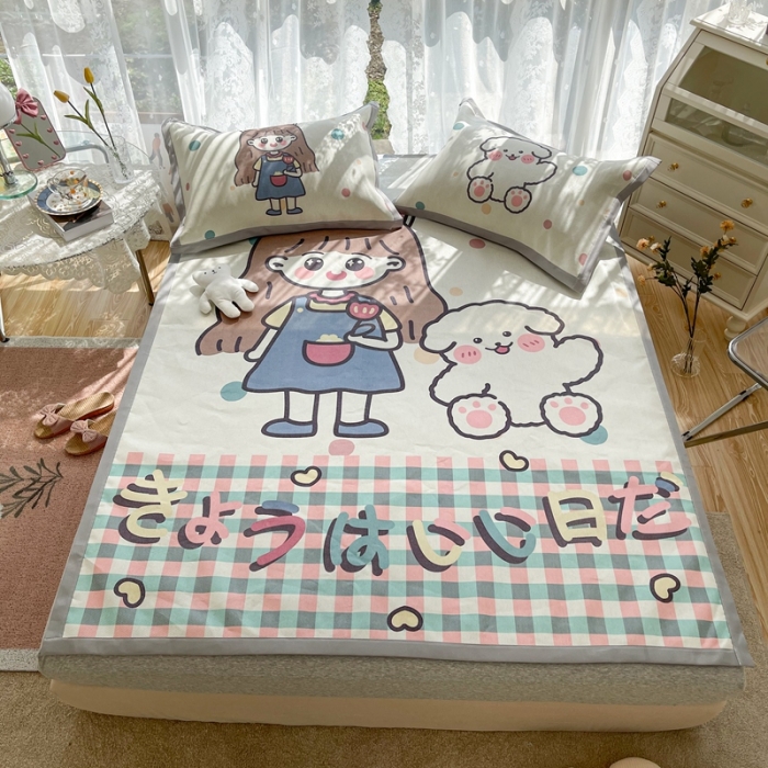 91家纺网 家纺一手货源 找家纺 慕尚 2025新款卡通宽边大版冰丝席 洋气少女