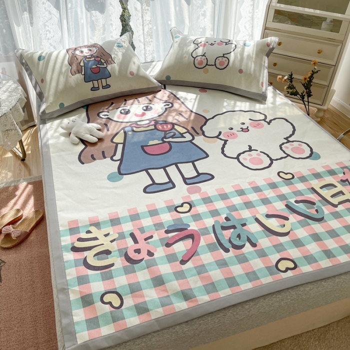 91家纺网 家纺一手货源 找家纺 慕尚 2025新款卡通宽边大版冰丝席 洋气少女