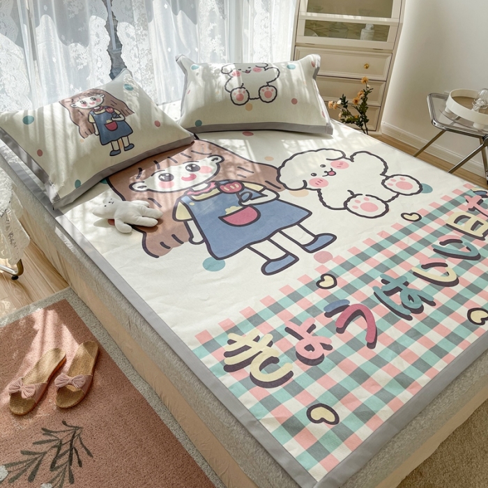 91家纺网 家纺一手货源 找家纺 慕尚 2025新款卡通宽边大版冰丝席 洋气少女