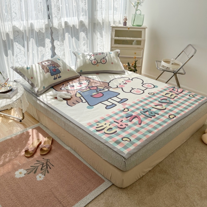 91家纺网 家纺一手货源 找家纺 慕尚 2025新款卡通宽边大版冰丝席 洋气少女