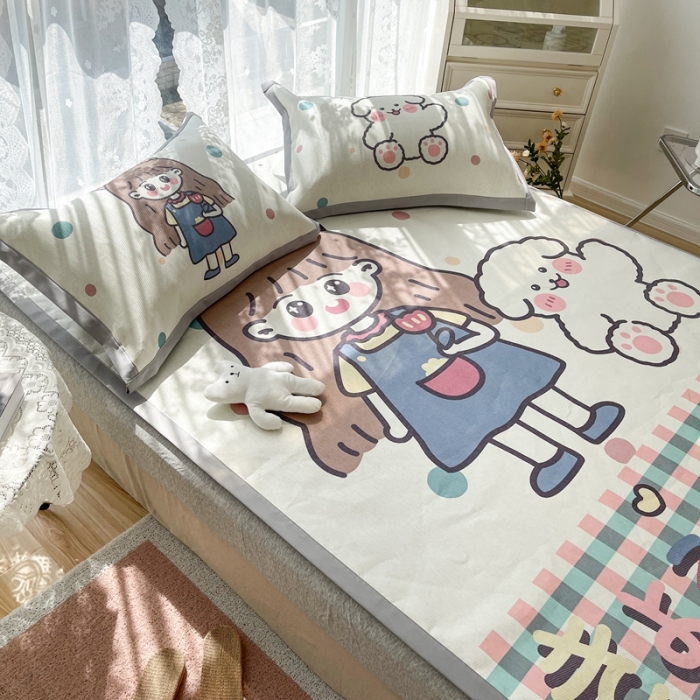 91家纺网 家纺一手货源 找家纺 慕尚 2025新款卡通宽边大版冰丝席 洋气少女