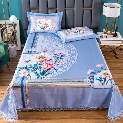 91家纺网 家纺一手货源 找家纺 宅部落 21新款大版印花冰丝凉席三件套 悠然-紫兰