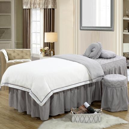 91家纺网 家纺一手货源 找家纺 乐逸 2023新款亲肤款四季美容床罩 亲肤纯色压线款 白＋灰