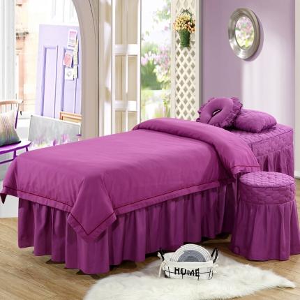 乐逸 2023新款亲肤款四季美容床罩 亲肤纯色压线款 红雪青