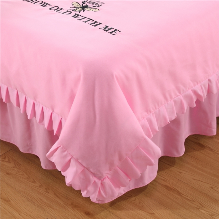 91家纺网 家纺一手货源 找家纺 乐逸家纺 2023新款亲肤款刺绣美容床罩 亲肤韩版刺绣款粉色