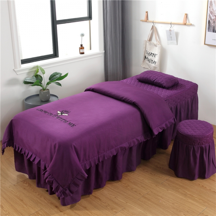 91家纺网 家纺一手货源 找家纺 乐逸家纺 2023新款亲肤款刺绣美容床罩 亲肤韩版刺绣款 深紫