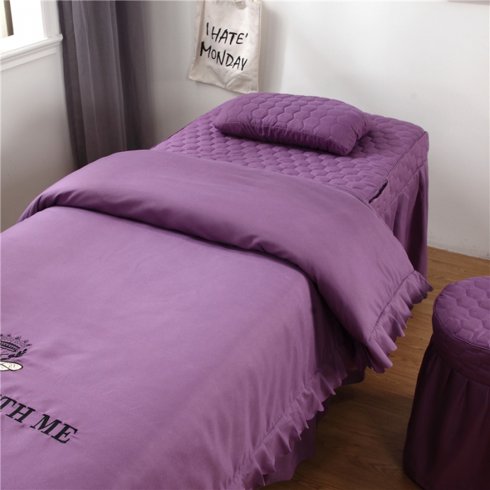 91家纺网 家纺一手货源 找家纺 乐逸家纺 2023新款亲肤款刺绣美容床罩 亲肤韩版刺绣款 香槟紫