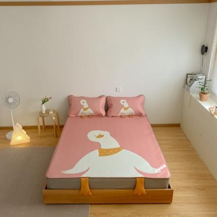 轻居 2021A类高端数码卡通创意鸭子床笠款 可爱鸭-粉色