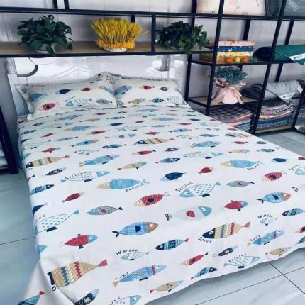 91家纺网 家纺一手货源 找家纺 鹏程 2022新款纯棉老粗布三件套凉席 好多鱼