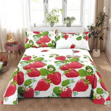 91家纺网 家纺一手货源 找家纺 鹏程 2022新款纯棉老粗布三件套凉席 红草莓