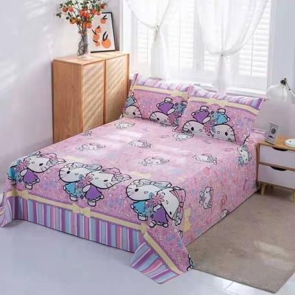 91家纺网 家纺一手货源 找家纺 鹏程 2022新款纯棉老粗布三件套凉席 凯蒂猫