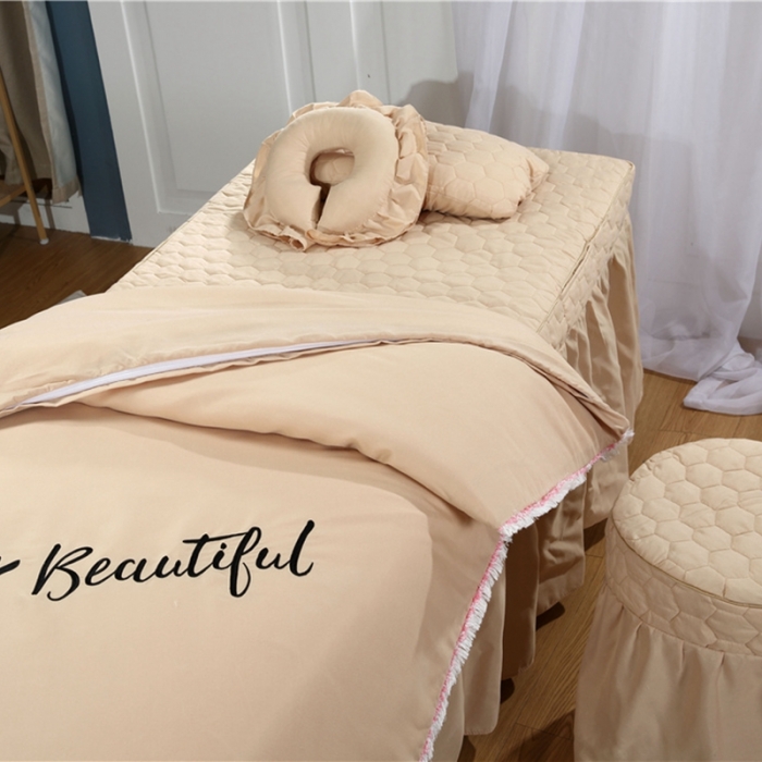 91家纺网 家纺一手货源 找家纺 乐逸家纺 2023新款亲肤款刺绣美容床罩 亲肤流苏花边刺绣款驼色