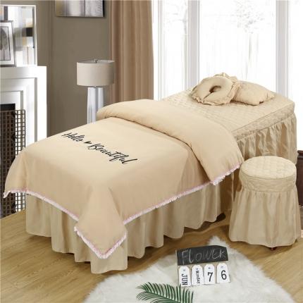 乐逸家纺 2023新款亲肤款刺绣美容床罩 亲肤流苏花边刺绣款驼色