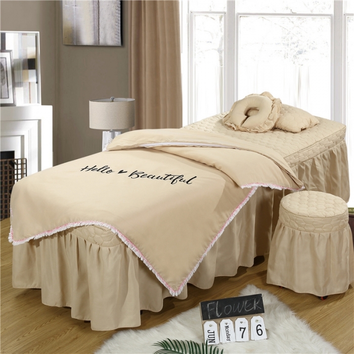 91家纺网 家纺一手货源 找家纺 乐逸家纺 2023新款亲肤款刺绣美容床罩 亲肤流苏花边刺绣款驼色