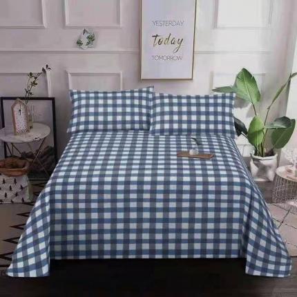 鹏程 2022新款纯棉老粗布三件套凉席 蓝灰格