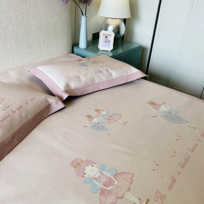 91家纺网 家纺一手货源 找家纺 本希家居 2021新款高端可水洗冰丝席数码印花 芭蕾女孩