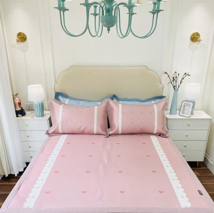 91家纺网 家纺一手货源 找家纺 本希家居 新款高端可水洗冰丝席数码印花 花边小爱心-粉