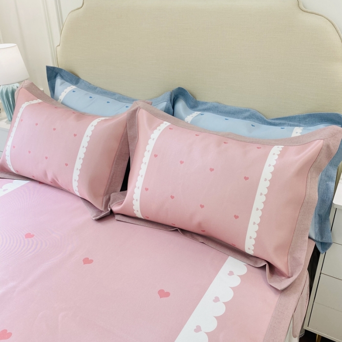 91家纺网 家纺一手货源 找家纺 本希家居 新款高端可水洗冰丝席数码印花 花边小爱心-粉