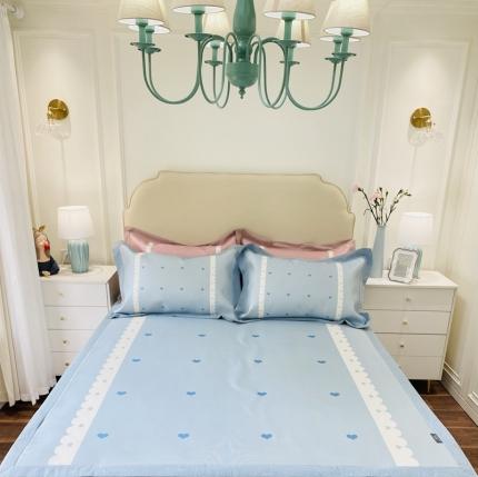 本希家居 新款高端可水洗冰丝席数码印花 花边小爱心-蓝