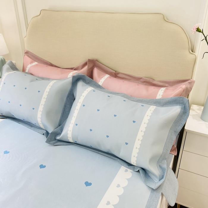 91家纺网 家纺一手货源 找家纺 本希家居 新款高端可水洗冰丝席数码印花 花边小爱心-蓝