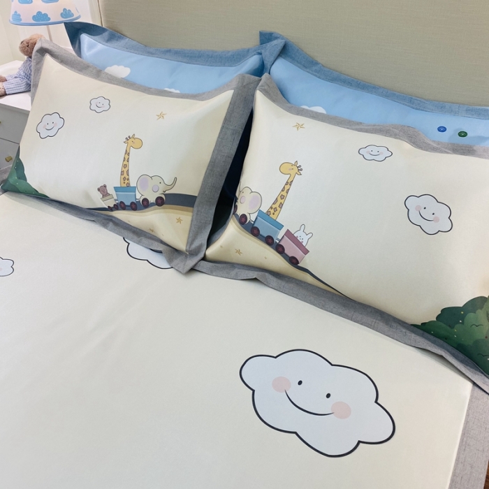 91家纺网 家纺一手货源 找家纺 本希家居 2021新款高端可水洗冰丝席数码印花 快乐小火车