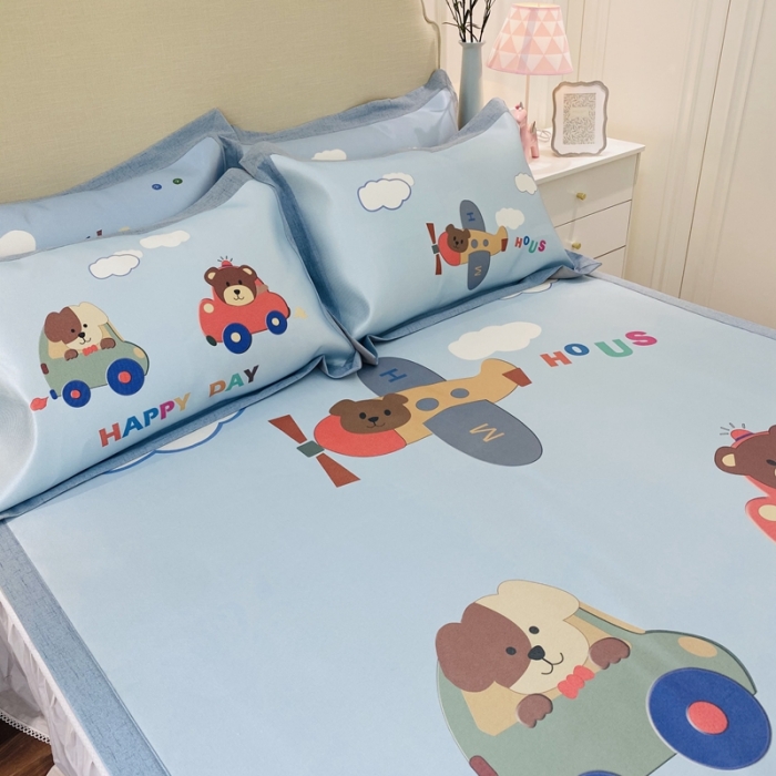 91家纺网 家纺一手货源 找家纺 本希家居 2021新款高端可水洗冰丝席数码印花 快乐小熊