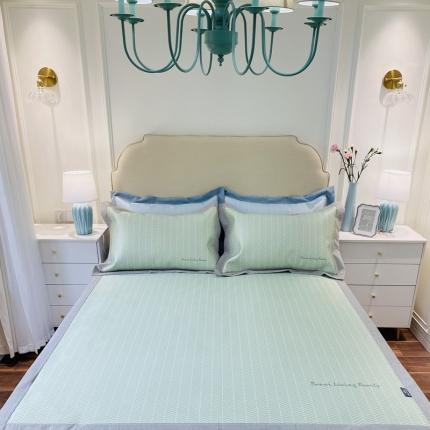 91家纺网 家纺一手货源 找家纺 本希家居 2021新款高端可水洗冰丝席数码印花 雅致-抹茶绿