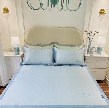 91家纺网 家纺一手货源 找家纺 本希家居 2021新款高端可水洗冰丝席数码印花 雅致-天空蓝