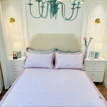 91家纺网 家纺一手货源 找家纺 本希家居高端可水洗冰丝席花漾多色纬提花床席款小蝴蝶结-淡雅粉