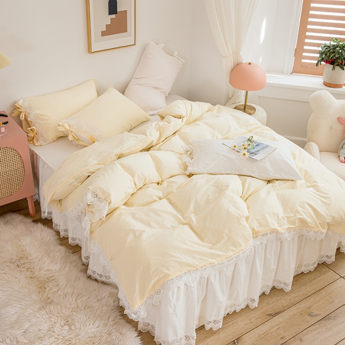 91家纺网 家纺一手货源 找家纺 （总）淑女公社 2021新款法式高档纯色床裙款四件套